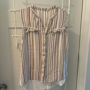 Striped Sleeveless Button-Up Top